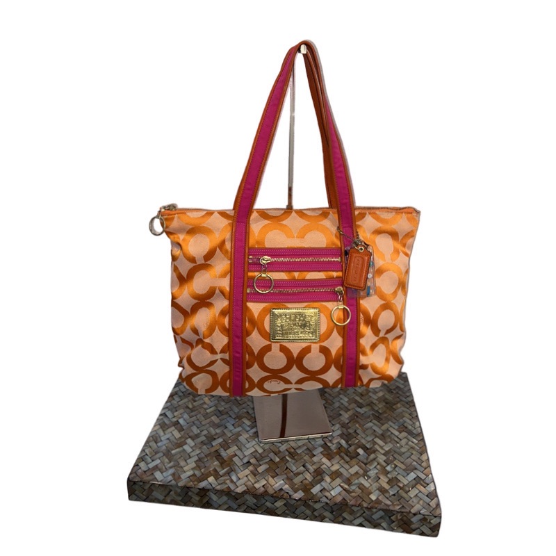 Euc Coach Poppy Op Art Glamour Orange And Pink Canvas Tote